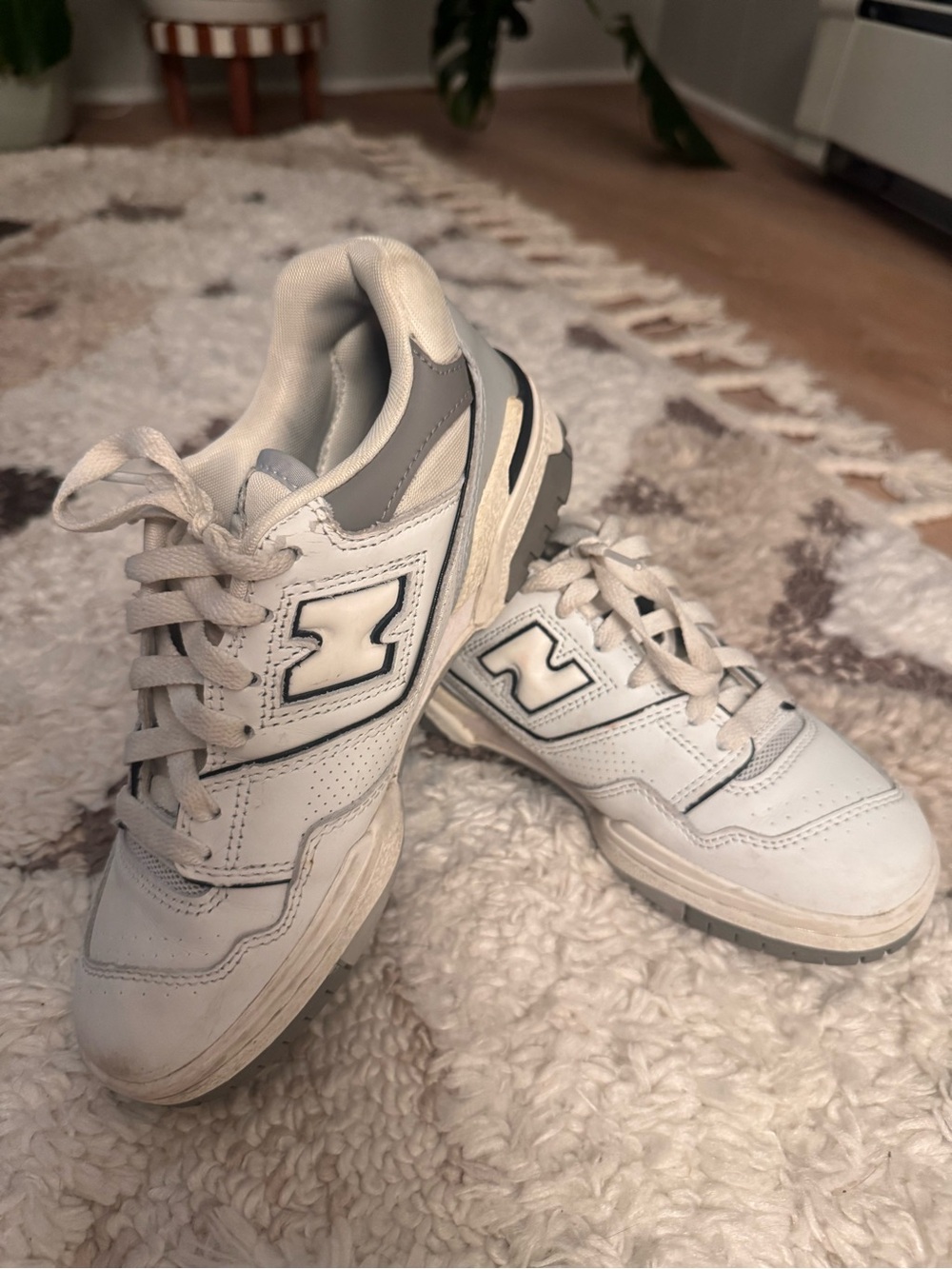 New Balance White and Gray Kids Sneakers